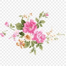 Chinese Flower Illustration Pink & Green