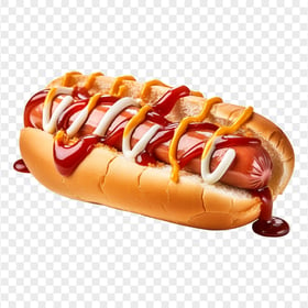 HD Tasty Hot Dog with Mustard and Mayo Sauce Transparent PNG