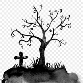 Cemetery Black Painting Watercolor Illustration FREE PNG