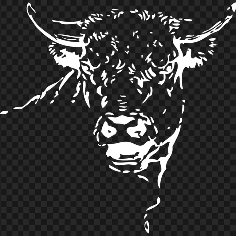 HD White Bull Cow Face Head Drawing Silhouette PNG