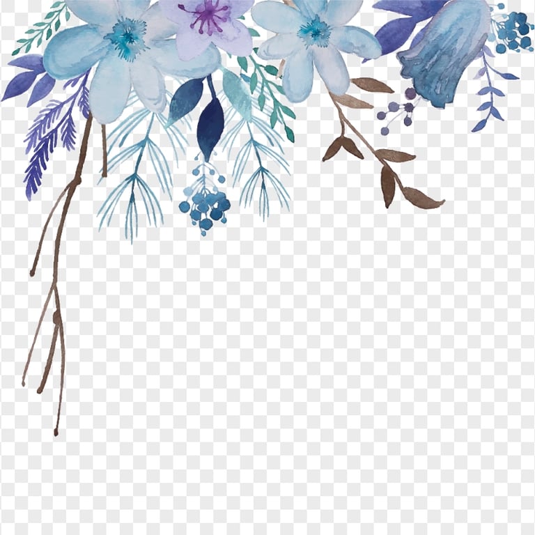Watercolor Blue And Purple Flowers And Branches