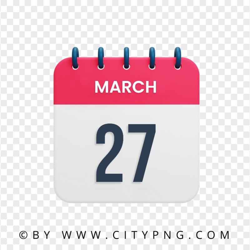 27th March Date Red & White Calendar Icon HD Transparent PNG