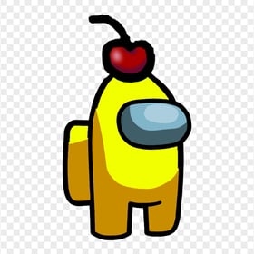HD Yellow Crewmate Among Us Character With Cherry Hat PNG