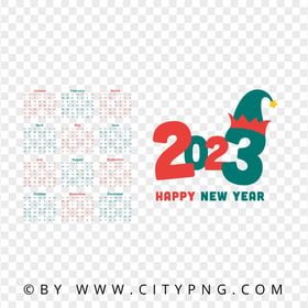 Happy New Year 2023 Calendar Green And Red HD PNG