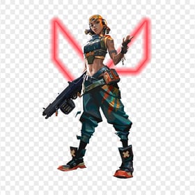 HD Raze Female Character Player With Valorant Neon Logo PNG