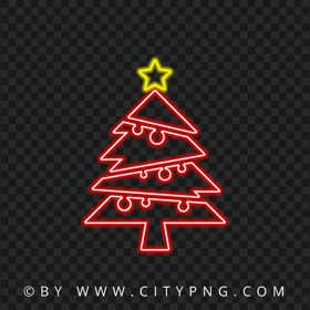 HD Neon Red Christmas Tree With Yellow Star On Top PNG