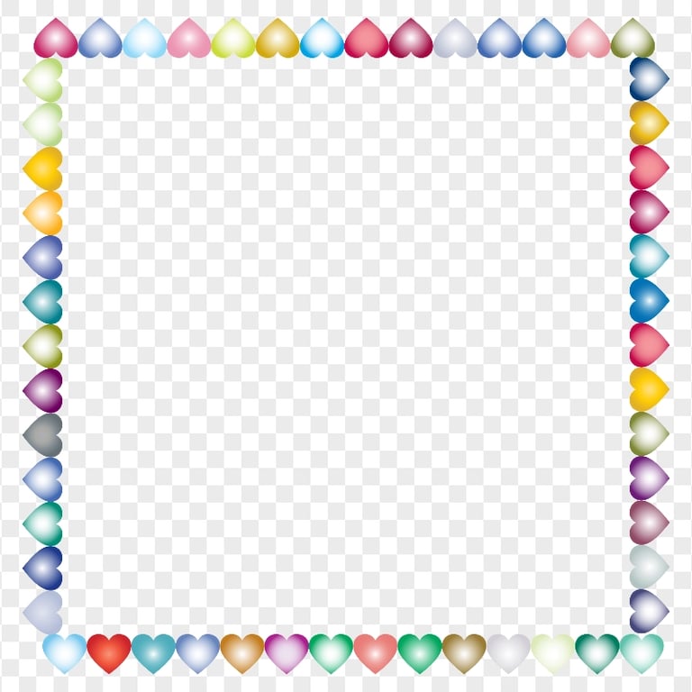 Multicolored Hearts Square Frame Borders HD PNG