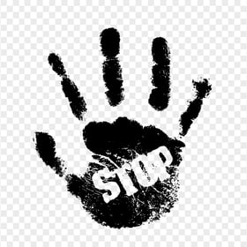 HD Black Hand Print With Stop Word PNG