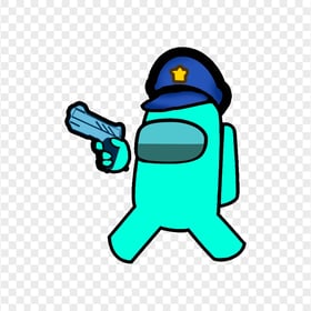 HD Cyan Among Us Police Character Hold Weapon Gun PNG