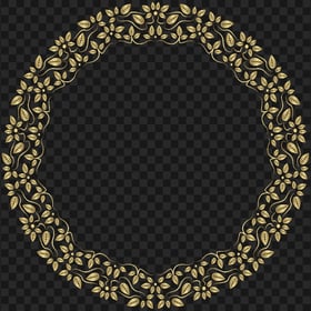 HD Gold Foliage Floral Round Circle Frame PNG