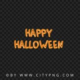 Orange Happy Halloween Neon Text Logo PNG