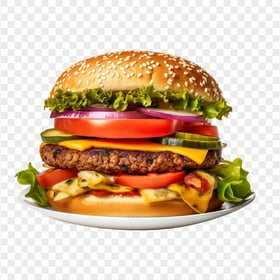 HD Tasty American Burger with Cheese on a Plate
