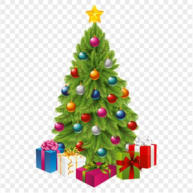 HD Realistic Christmas Tree Illustration Decorated With Gifts PNG