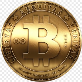 HD Realistic Gold Bitcoin Coin Front View PNG