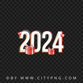 New Year Red 2024 Text With Gift Boxes PNG