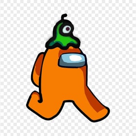 HD Orange Among Us Character Walking With Brain Slug Hat PNG