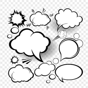HD Black & White Speech Balloons Clouds PNG