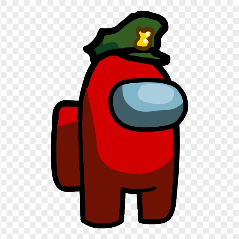 HD Red Among Us Character With Military Hat PNG
