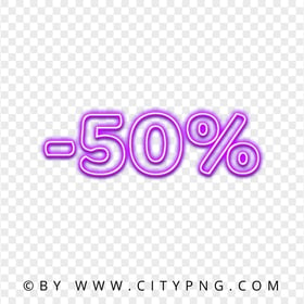 Purple Neon 50 Percent Discount Sign Logo PNG Image