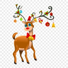 HD Christmas Cartoon Reindeer Decorated Horns PNG