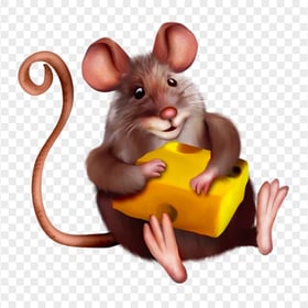 Cartoon Mouse Holding Cheese Piece HD PNG
