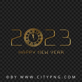 2023 Happy New Year With Clock Gold Design HD PNG