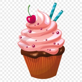 HD Pink Birthday Cupcake Cartoon Illustration PNG