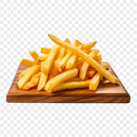 HD Crust French Fries on a Wooden Plate Transparent PNG