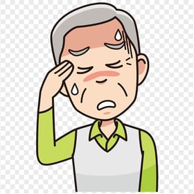 Old Man Sick Pain Migraine Headache Sweaty Cartoon