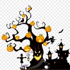 HD Halloween Scary Tree With Pumpkins Town PNG