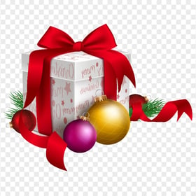 Christmas Gift Box Ornaments Balls And Pine Leaves