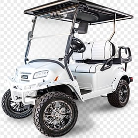 White Golf Buggy Cart Vehicle Corner Front View