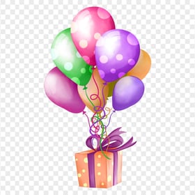 HD Birthday Party Flying Cartoon Balloons And Gift Box PNG