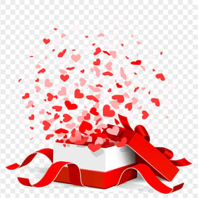 HD Valentines Day Opened Gift Box Floating Hearts PNG