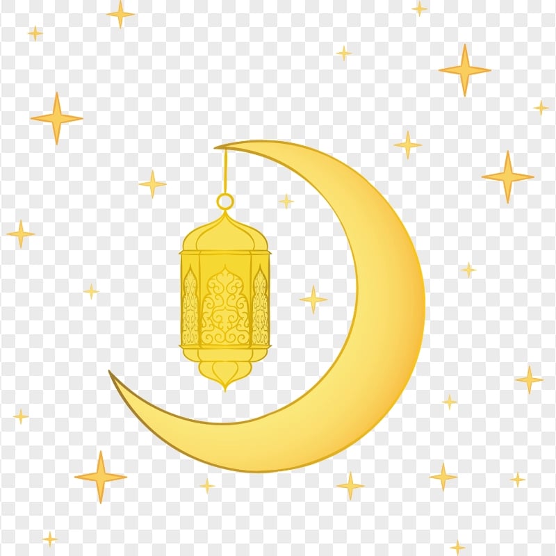 Ramadan Half Moon With Lantern Illustration FREE PNG