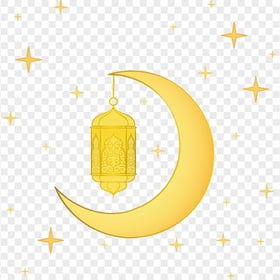 Ramadan Half Moon With Lantern Illustration FREE PNG