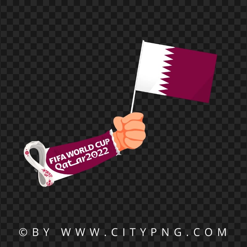 2022 World Cup Hand Holding Qatar Flag Pole HD PNG