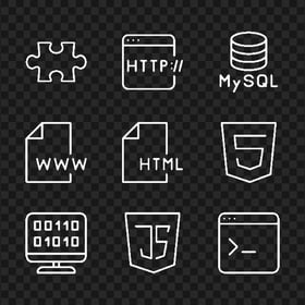 Download Set Of Computer Programming Coding White Icons PNG