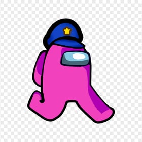 HD Pink Among Us Character Walking With Police Hat PNG