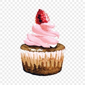 HD Watercolor Cupcake With Strawberry On Top PNG