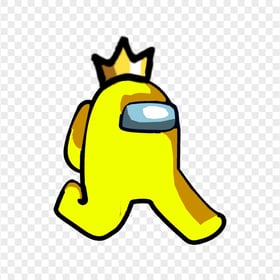 HD Yellow Among Us Character Walking With Crown Hat PNG