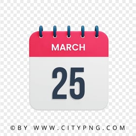 25th March Date Vector Calendar Icon HD PNG