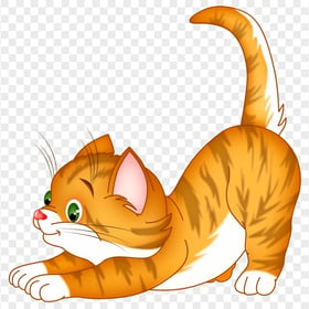 Cartoon Orange Tubby Kitten Stretching HD Transparent PNG
