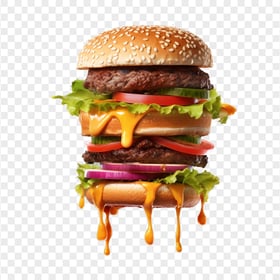 HD Juicy Double Cheesy Beef burger Transparent Background