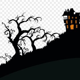 HD Black Trees And Halloween Castle Silhouettes PNG