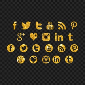 Gold Glitter Social Media Logos Icons HD PNG