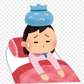 Cartoon Little Girl Sick Has Fever In Bed Clipart