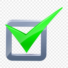 HD 3D Green Tick Mark In Silver Box Icon PNG