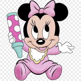 HD Baby Minnie Mouse Sitting Down Holding Crayon PNG