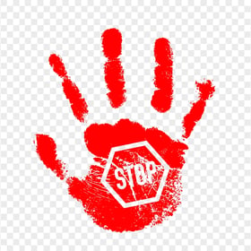 HD Red Hand Print With Stop Sign PNG